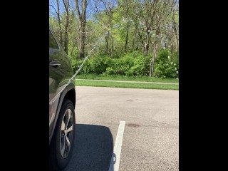 Walkers and parked car see me cumming and pissing at public park. Outdoor public orgasm & piss.