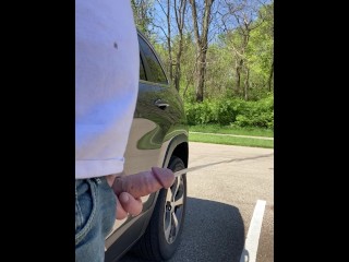 Walkers and parked car see me cumming and pissing at public park. Outdoor public orgasm & piss.