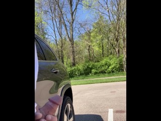 Walkers and parked car see me cumming and pissing at public park. Outdoor public orgasm & piss.