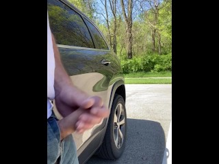 Walkers and parked car see me cumming and pissing at public park. Outdoor public orgasm & piss.