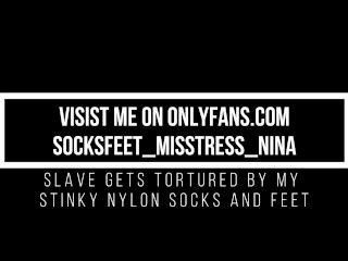 V_106 Tied my slave to bed and let him smell my nylon socks and feet