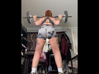 Redhead pawg doing naked squats and pussy play teaser