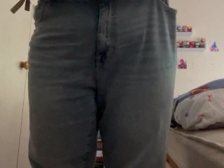 Desperately wetting jeans completely flooded them and the floor