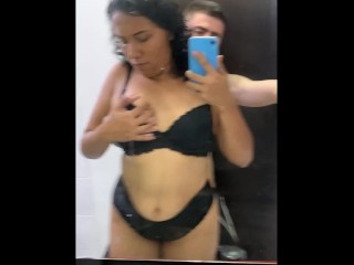 my friend's stepsister records herself in front of the mirror while I fuck her