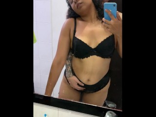 my friend's stepsister records herself in front of the mirror while I fuck her