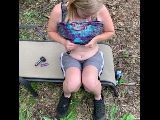 Metal chick flashes perky tits for beads at festival