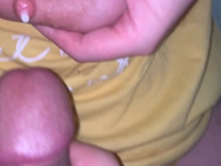 Titty fucking and lactation big breasts - pregnant woman milks her breasts, milk splashes, homemade