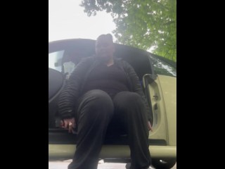 Bbw holds her pee all day & explodes while parked in a busy parking lot