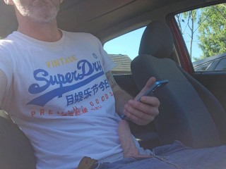 Stroking / jacking / jerking  my cock to porn in a public car park