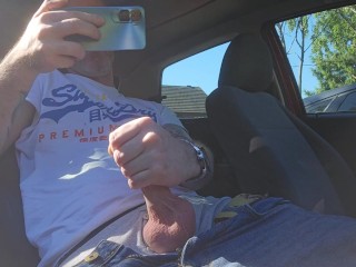 Stroking / jacking / jerking  my cock to porn in a public car park