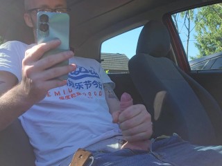 Stroking / jacking / jerking  my cock to porn in a public car park