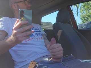 Stroking / jacking / jerking  my cock to porn in a public car park