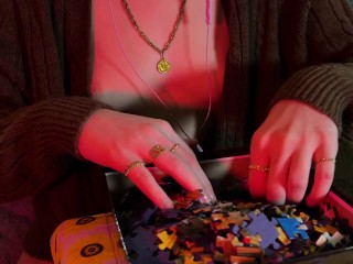 ASMR with my perky tits out ❤️ Tapping & puzzle rummaging sounds (no talking)