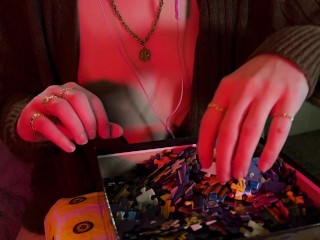 ASMR with my perky tits out ❤️ Tapping & puzzle rummaging sounds (no talking)