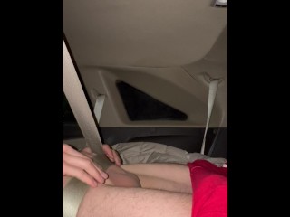 Cum shot in back of car while bouncing on seatbelt
