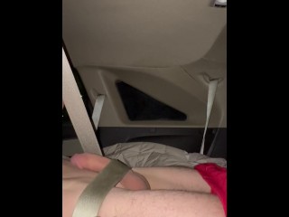 Cum shot in back of car while bouncing on seatbelt