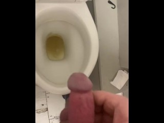 Chubby Degen Strokes His Cock 'Till He Busts While Taking a Piss