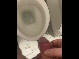 Chubby Degen Strokes His Cock 'Till He Busts While Taking a Piss