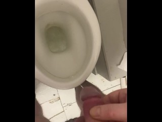 Chubby Degen Strokes His Cock 'Till He Busts While Taking a Piss