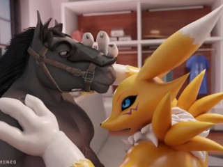 Furry stepmother Renamon having sex with big cock