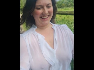 OnlyFans British @bambi_boo3838 | Walking Braless English Girl Flashes Boobs in See-Through Top