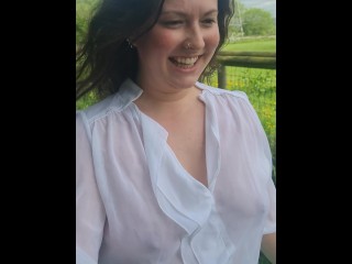 OnlyFans British @bambi_boo3838 | Walking Braless English Girl Flashes Boobs in See-Through Top