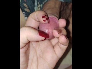 Sexy Red Nails Peehole Torture Edging Makes Cock Throb & Leak Precum