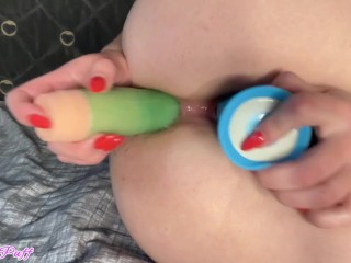 Anal plays with a vibrator after pussy orgasm, double penetration, large anal plug  SHORT Vers