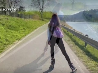 Roller skate fun ended up with Alexis Crystal swallowing cum