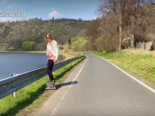 Roller skate fun ended up with Alexis Crystal swallowing cum