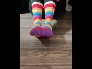 Slow sock removal (long & colorful) with some sexy meaty soles and wiggling & spreading toes