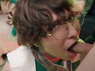 Plus ultra Sissy Deku sucks Twink Bakugo's cock and eats their explosive load