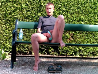 Submissive woman appears nude in public park, masturbation and peeing