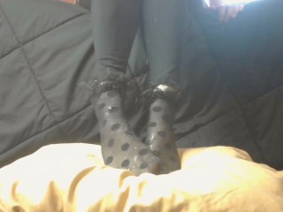 Wet polka dot nylon socks