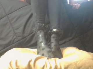 Wet polka dot nylon socks