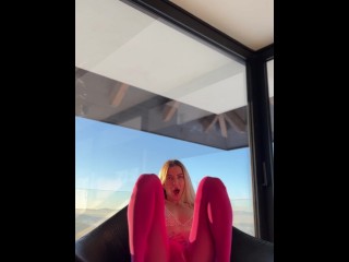 Horny Slut In Pink Stockings  Fucks Her Pussy After Pre-Ski In Alps