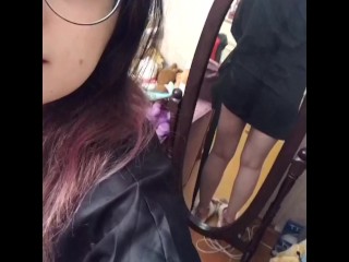 Pretty girl shows off her panties and ass.