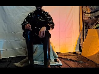 Short farmerrain  video + Latex Mask + Rubber riding boots