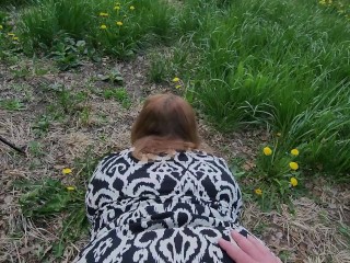 Beautiful sex in the park in the morning with cute BBW cutie in short dress