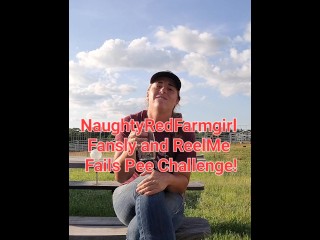 Farmgirl fails Pee challenge and pisses pants outside while drinking water, soaking jeans!