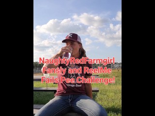 Farmgirl fails Pee challenge and pisses pants outside while drinking water, soaking jeans!
