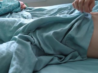 Teasing Myself Through My Sheets Before I Toss Them Off to Stroke My Hard Cock