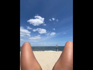 public pussy flashing at the nude beach spreading my legs open when people walk by