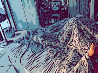 Sexy cartoon ending with a huge cumshot on sexy milf belly after she wakes me up sucking my cock