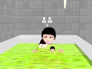 Cocoa Anime girl takes it all off in the bathtub.