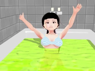 Cocoa Anime girl takes it all off in the bathtub.