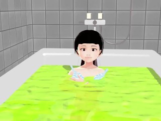 Cocoa Anime girl takes it all off in the bathtub.