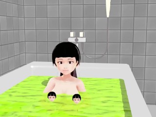 Cocoa Anime girl takes it all off in the bathtub.