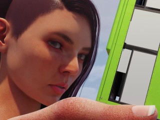 Giantess masturbates with city bus!