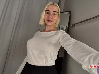 Try on transparent sexy clothes in a mall. Look at me in the fitting room and jerk off. Cum please